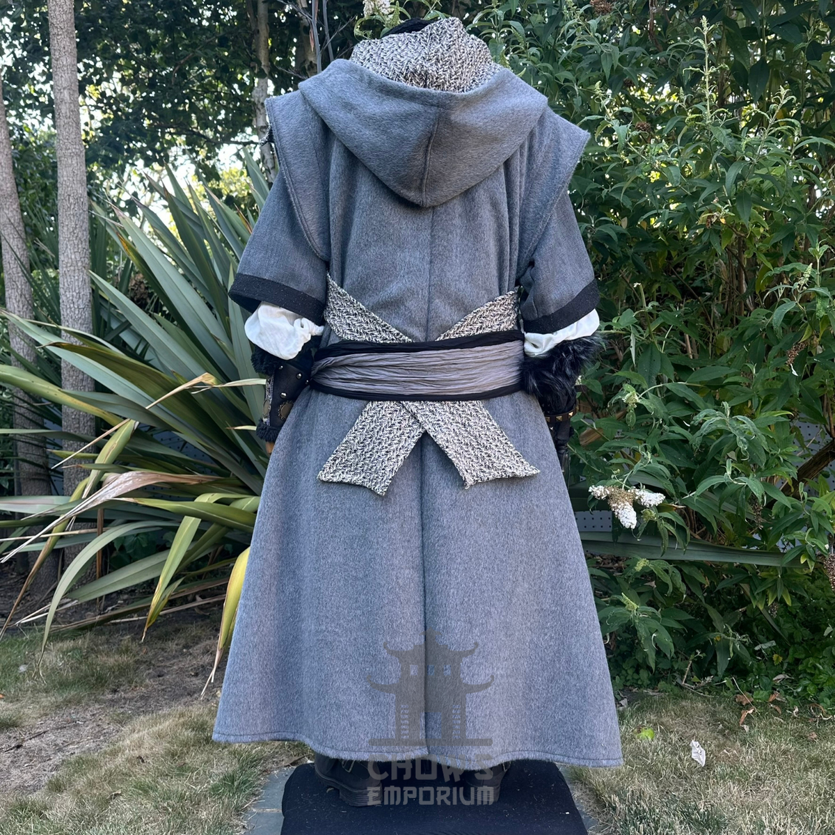 Mountain Ranger set rear view showing robe length and hood drape