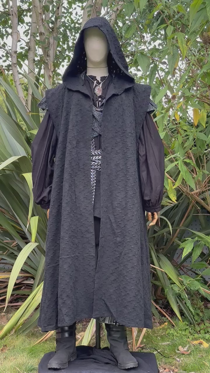 The Spellcaster LARP Set - 5 pieces (Hooded Sleeveless Robe, Hood, Shirt, Trousers, Sash)