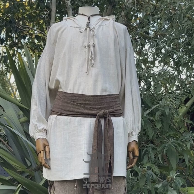 Hooded Medieval Shirt in Natural Cotton & Linen