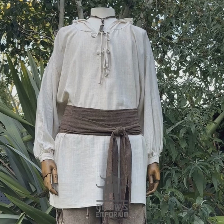 Hooded Medieval Shirt in Natural Cotton & Linen