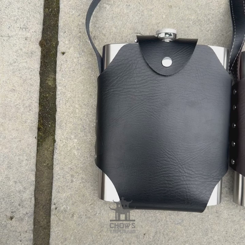 Rectangular 48oz Hip Flask with Faux Leather Holder