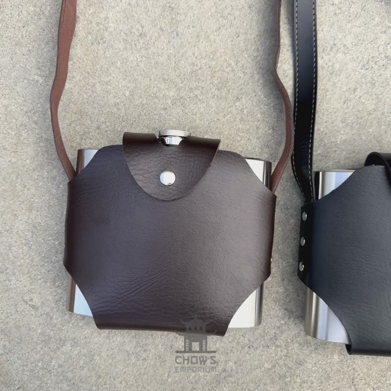 32oz Hip Flask with Leather Holder and Belt Loop