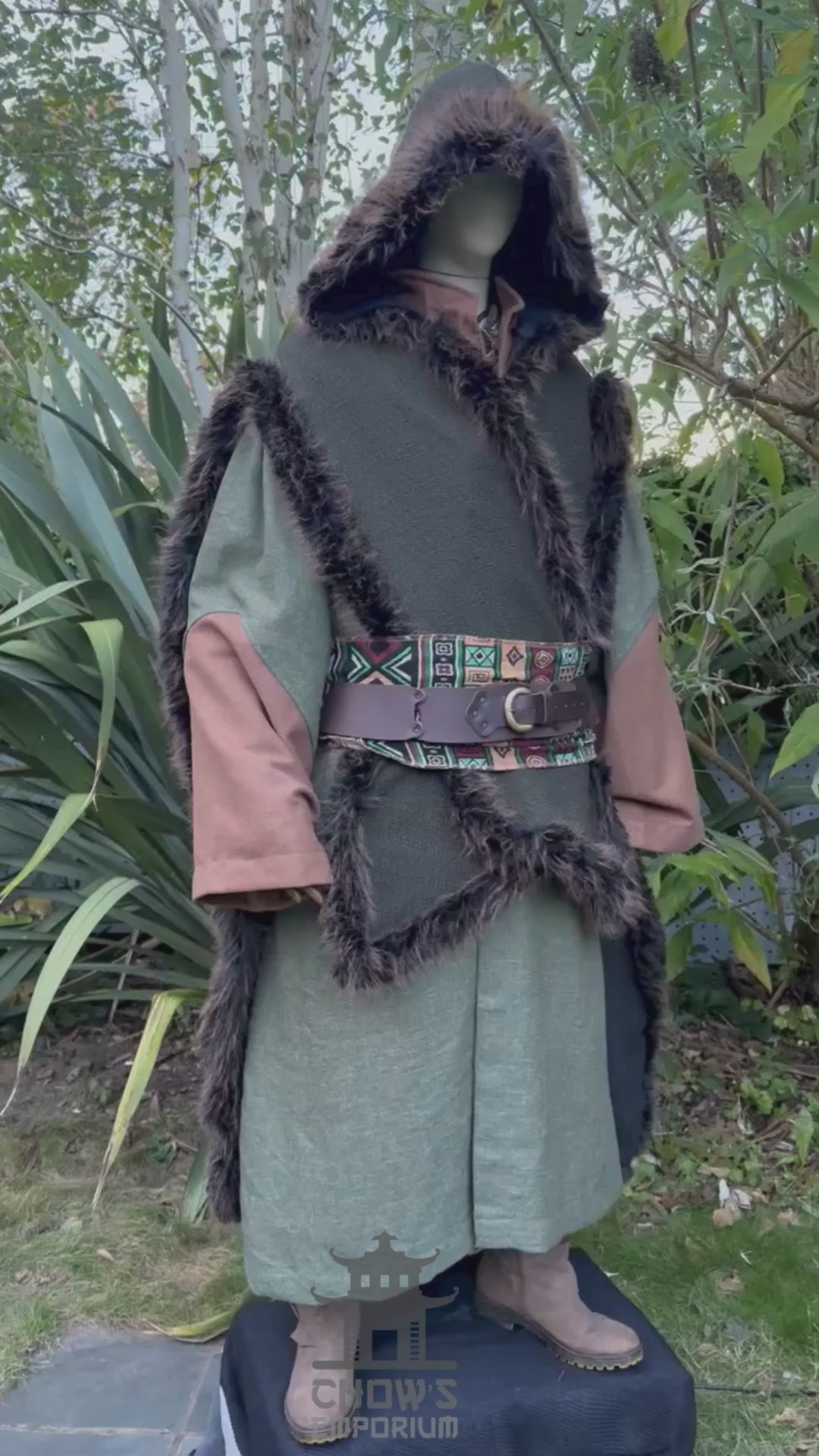 Medieval Forest Warlock LARP Outfit - 3 pieces (Cape, Robe & Sash)