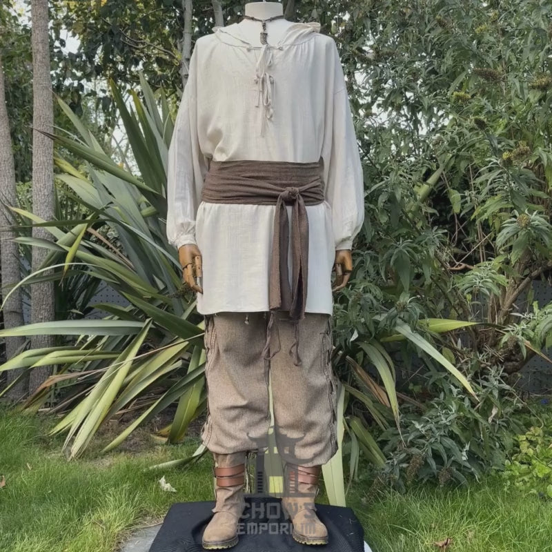 LARP Basic Outfit - 3 Piece Natural (Hooded Shirt, Pants & Sash)