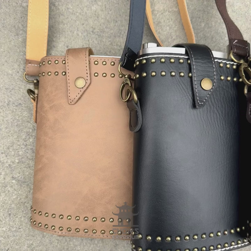 Studded 48oz Hip Flask with Shoulder Strap