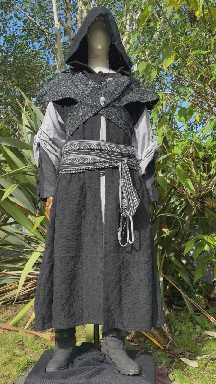 Black Hooded Long Waistcoat