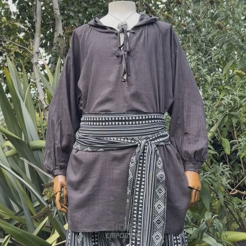 Hooded Medieval Shirt in Grey Cotton & Linen