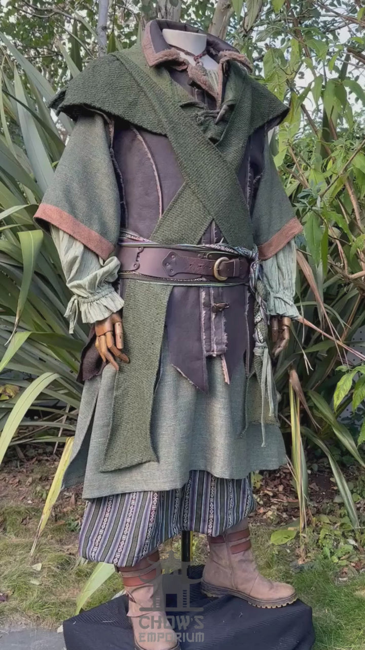 Tenue de GN Rogue Druid - 7 pièces ; Veste, Capuche, Avant-bras, Tunique, Pantalon, Ceinture, Ceinture