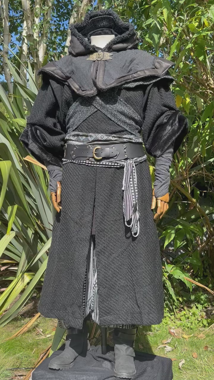 Dark Master LARP Set - 5 Pieces (Robe, Layer Hood, Arm Wraps, Belt, Sash)