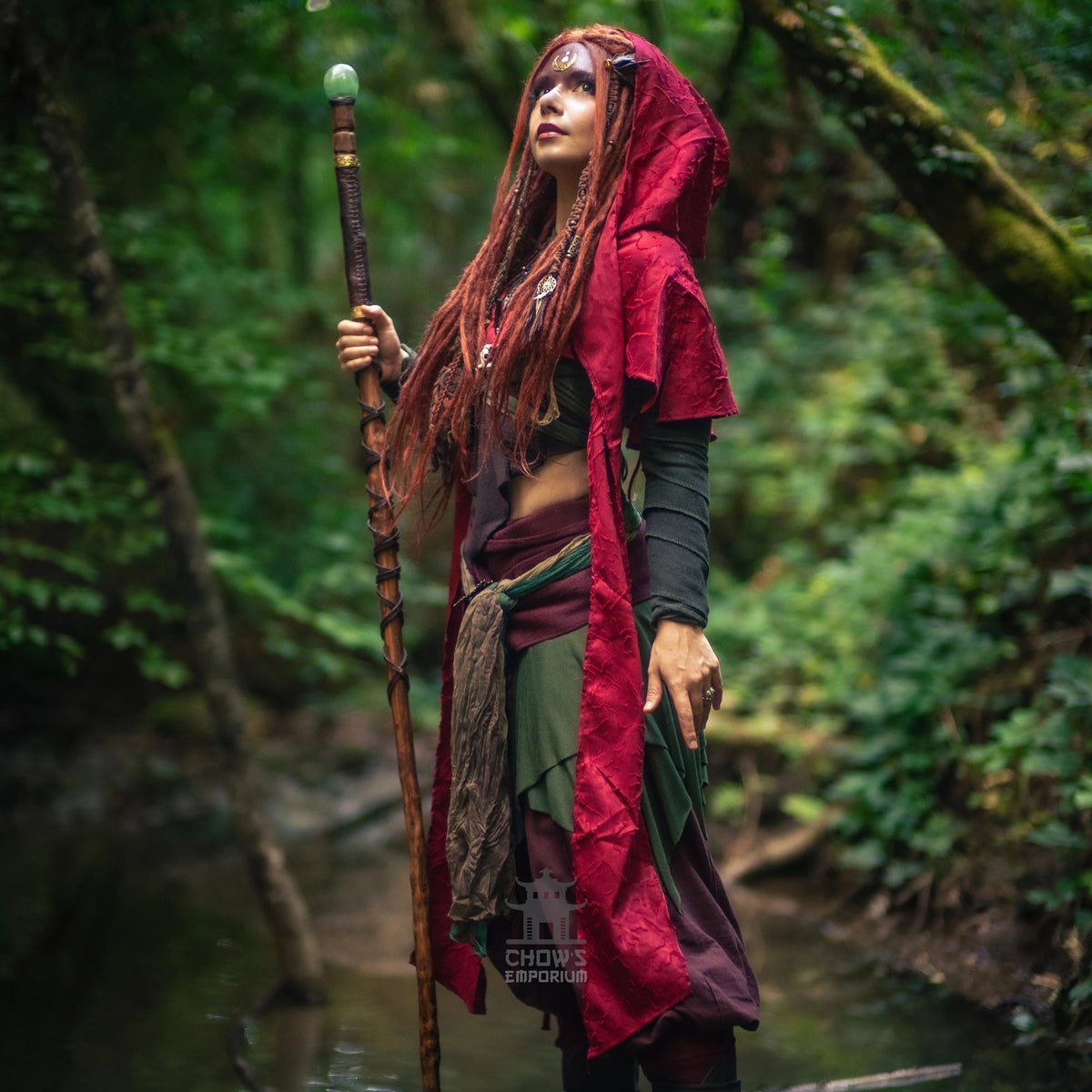 Red Medieval Scarf Hood - Lightweight