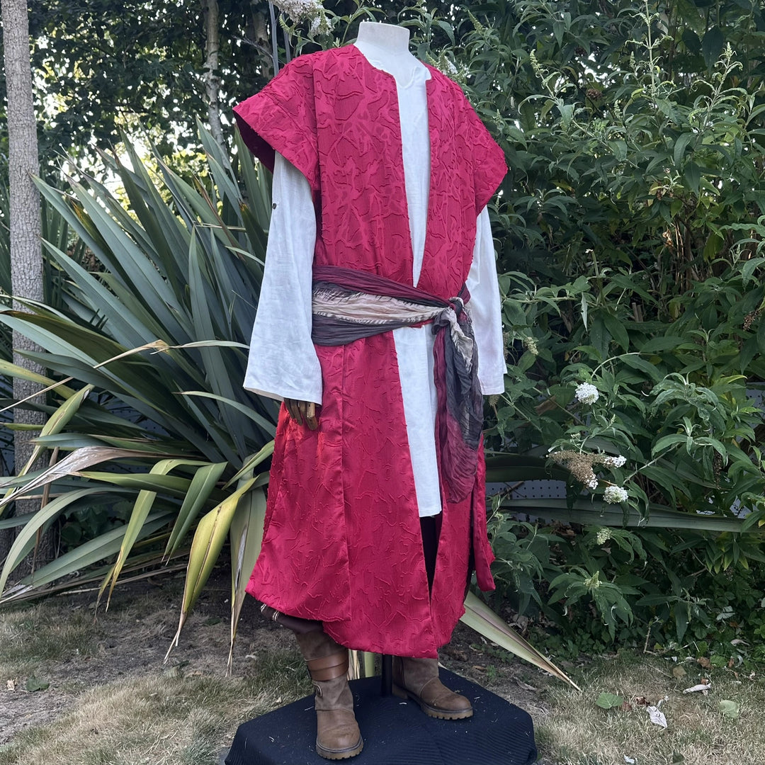 Red Panelled Waistcoat & Hood LARP Set, 2 Pieces (Waistcoat & Scarf Hood)