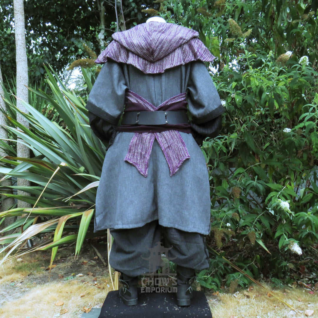 LARP Basic Outfit - 3 pieces Grey & Purple (Tunic, Hood, Sash)