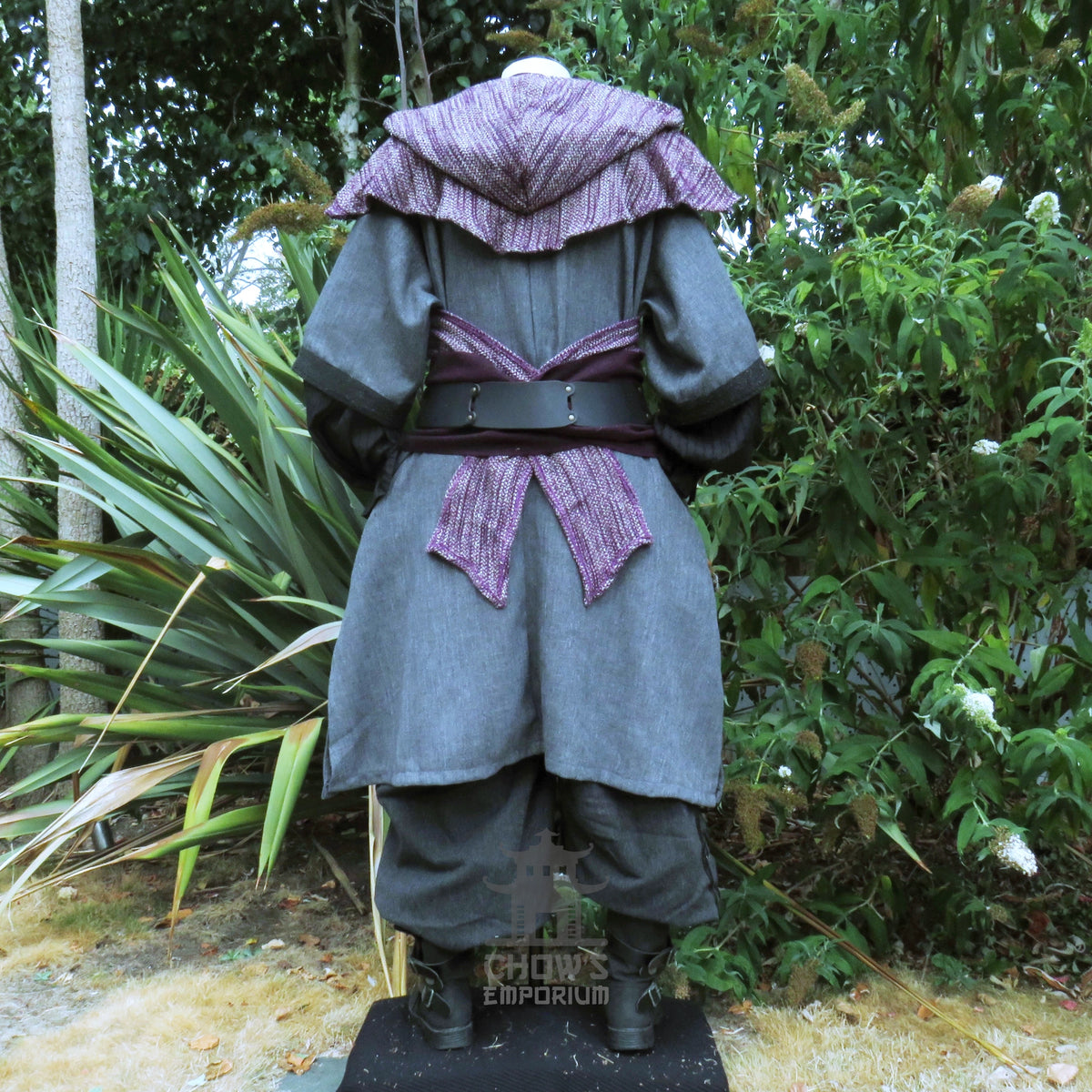 LARP Basic Outfit - 3 pieces Grey & Purple (Tunic, Hood, Sash)