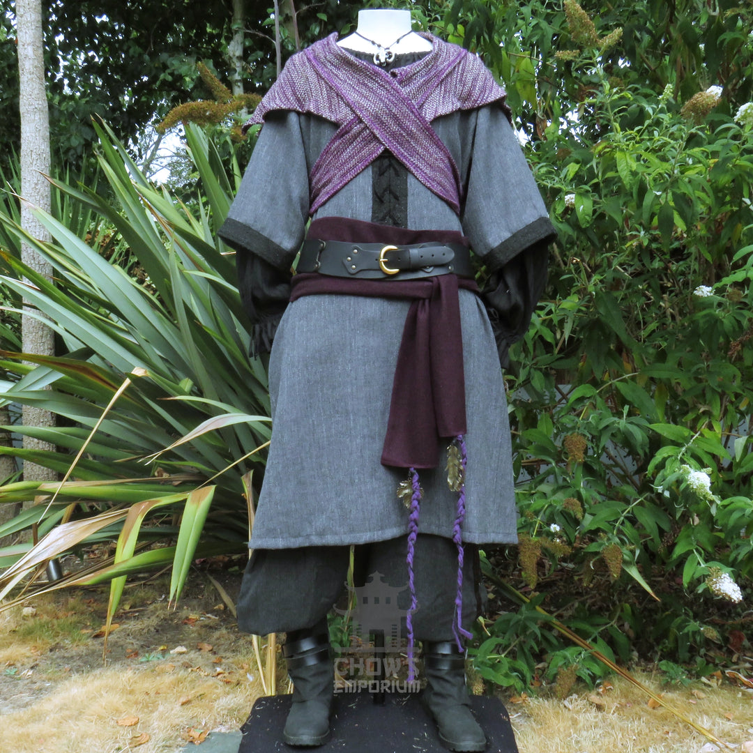 LARP Basic Outfit - 3 pieces Grey & Purple (Tunic, Hood, Sash)