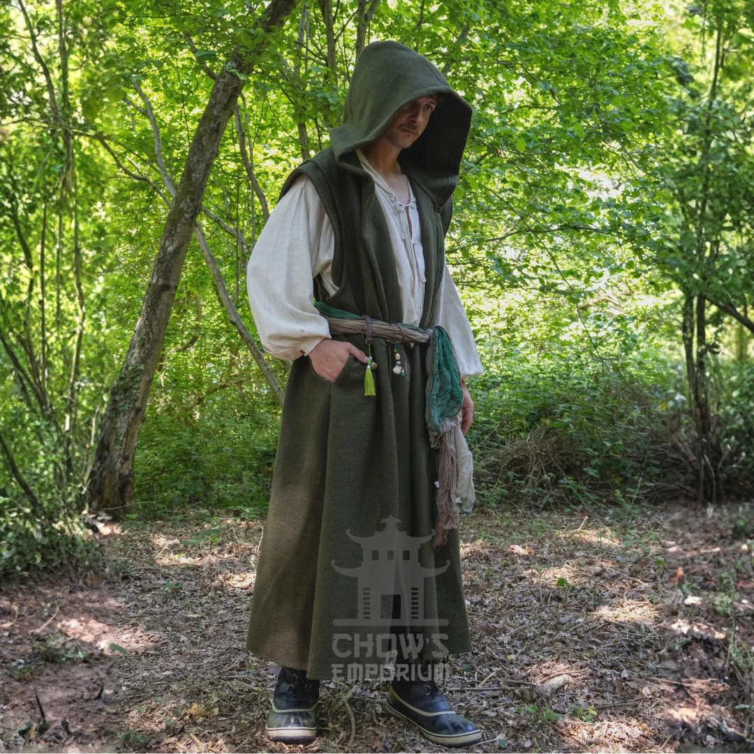 Green Hooded Sleeveless Robe