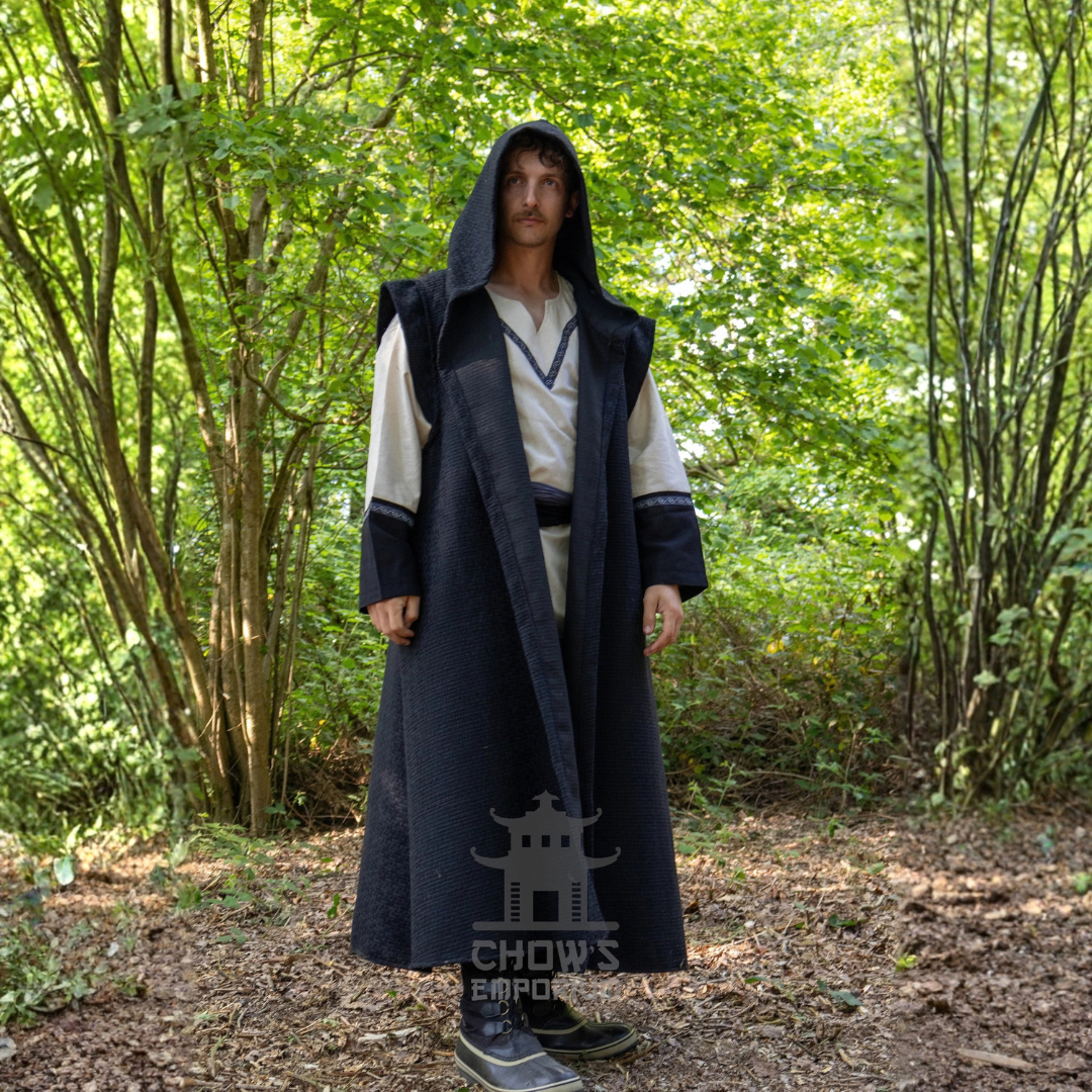 Medieval Hooded Sleeveless Robe in Black