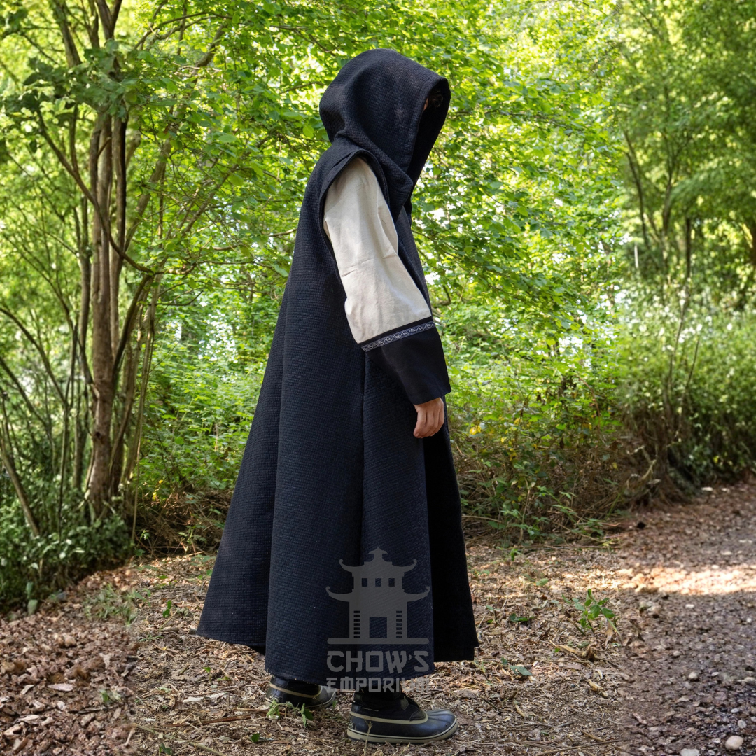 Medieval Hooded Sleeveless Robe in Black
