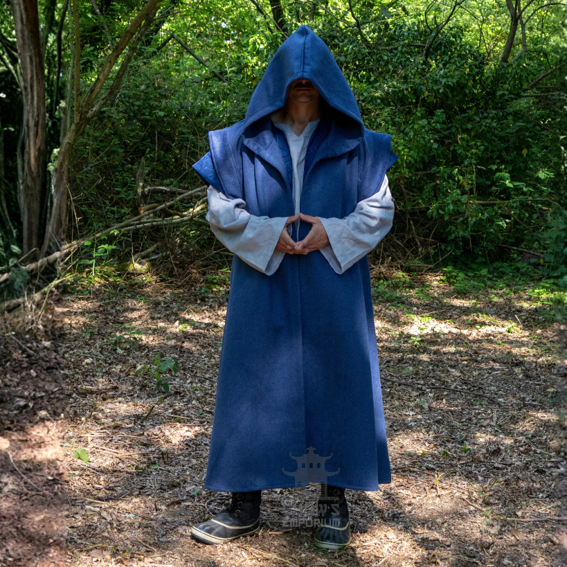 Medieval Hooded Sleeveless Robe in Blue