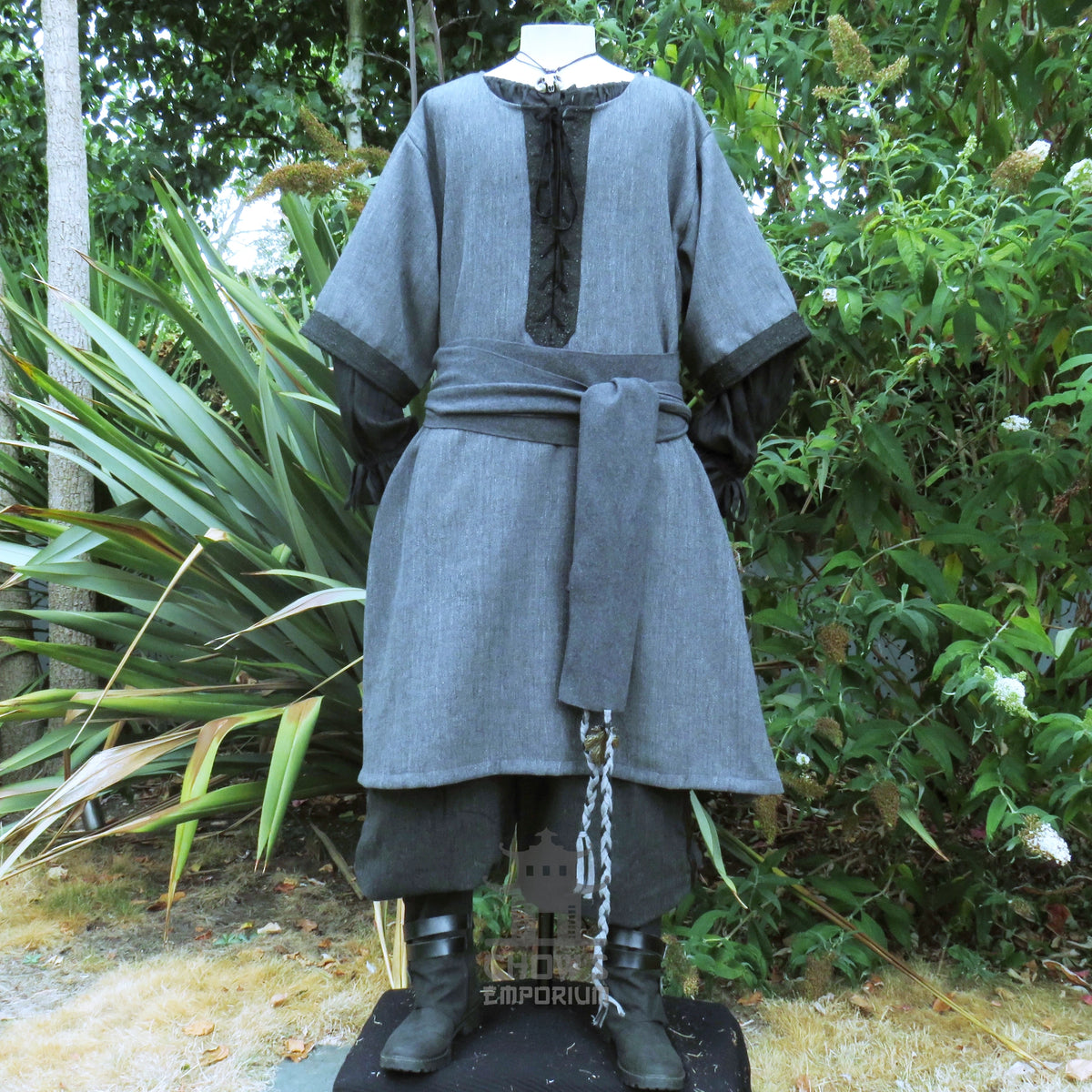 Ashen Rogue LARP Outfit, 5+ Pieces (Waistcoat, Tunic, Hood, Sash, Necklace)