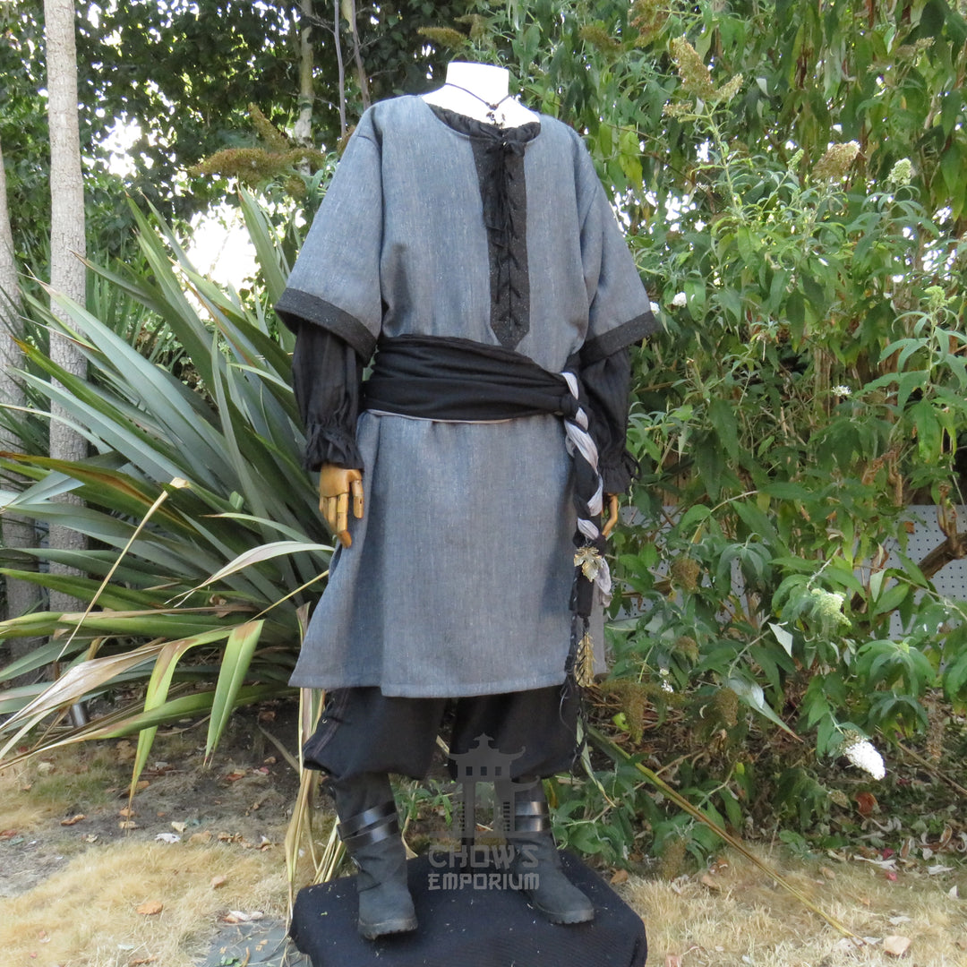LARP Basic Outfit - 3 pieces Grey & Purple (Tunic, Hood, Sash)