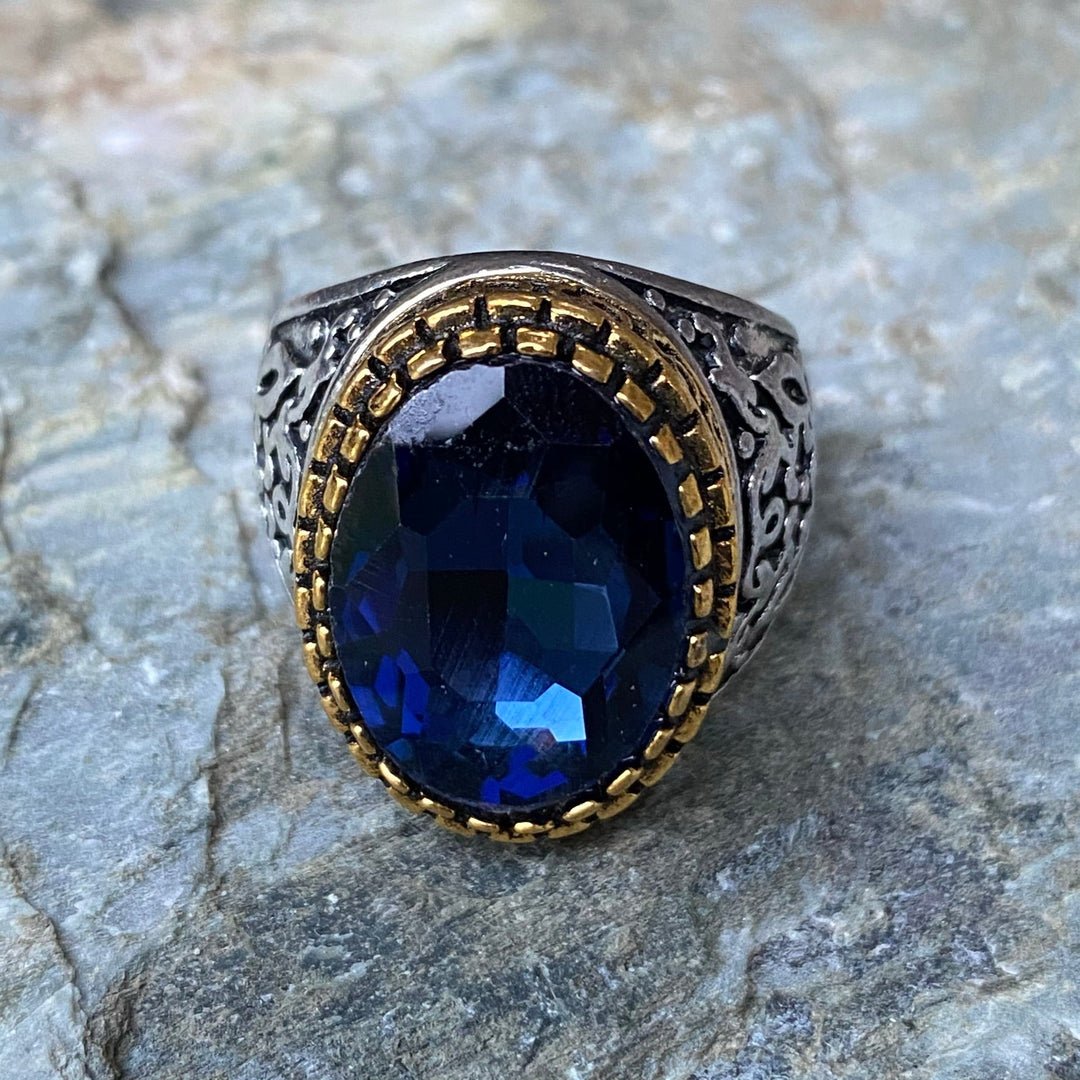 Gemstone Ring - Silver and Gold (Dark Blue) - Chows Emporium Ltd