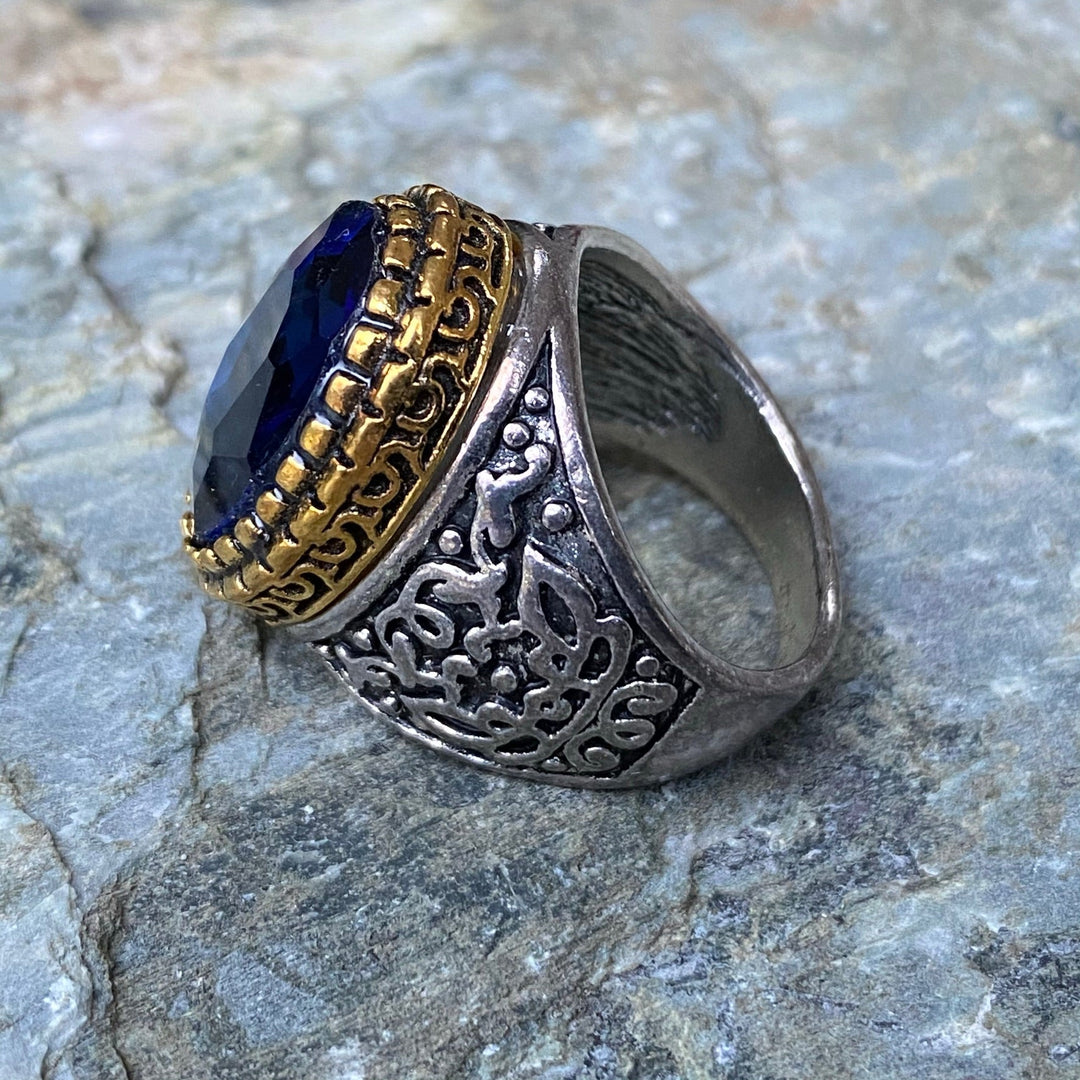 Gemstone Ring - Silver and Gold (Dark Blue) - Chows Emporium Ltd