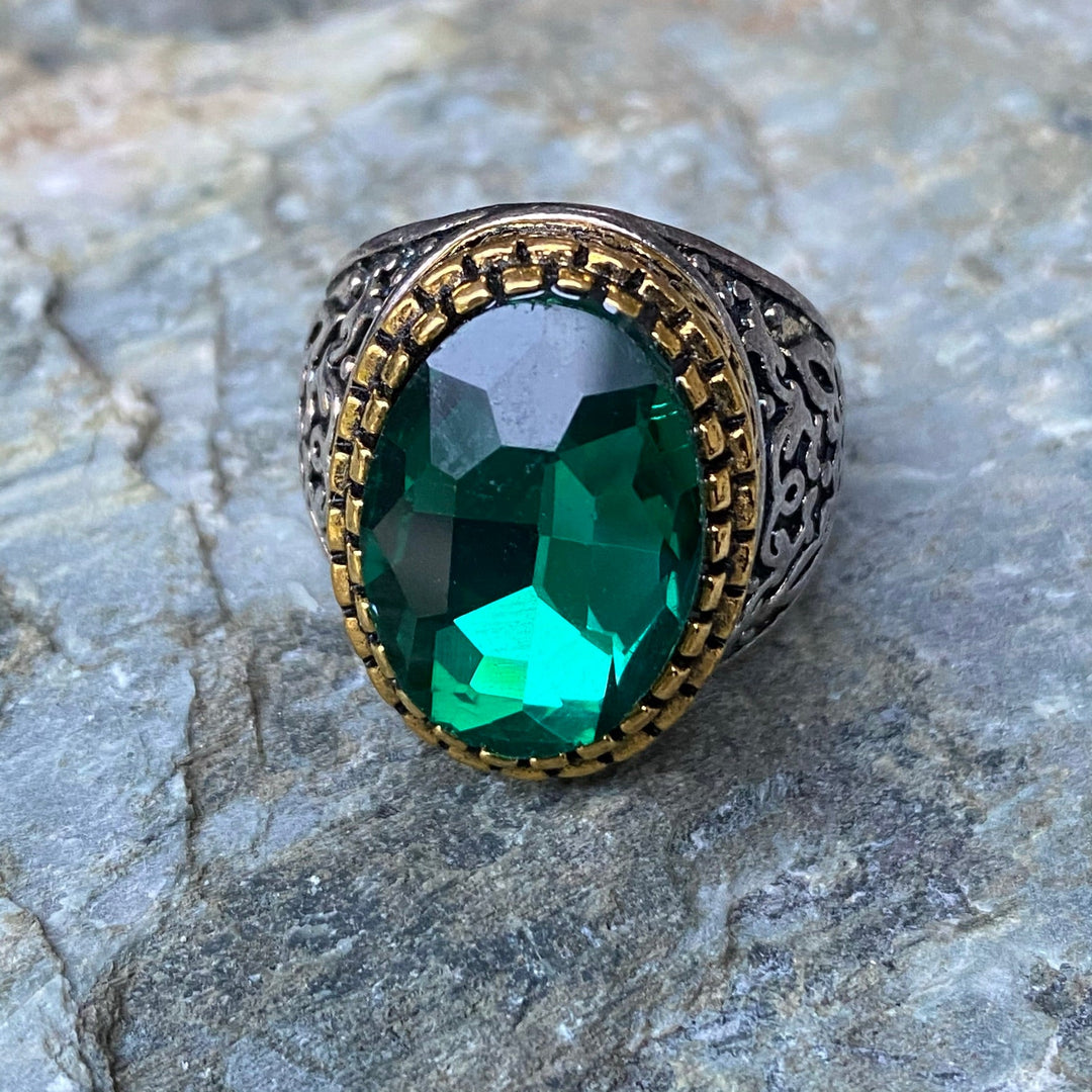 Gemstone Ring - Silver and Gold (Green) - Chows Emporium Ltd
