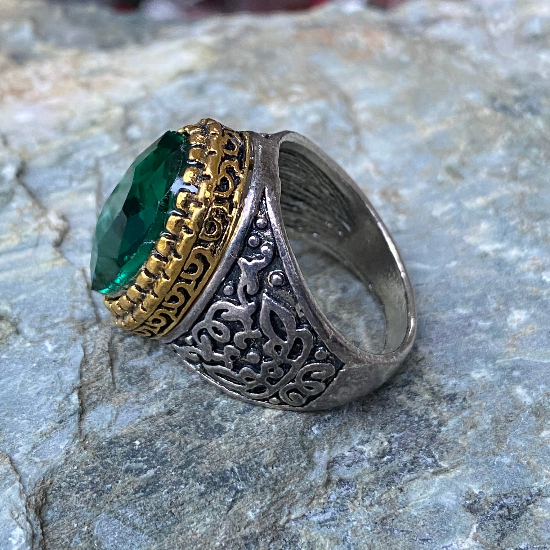 Silver and hot sale green ring