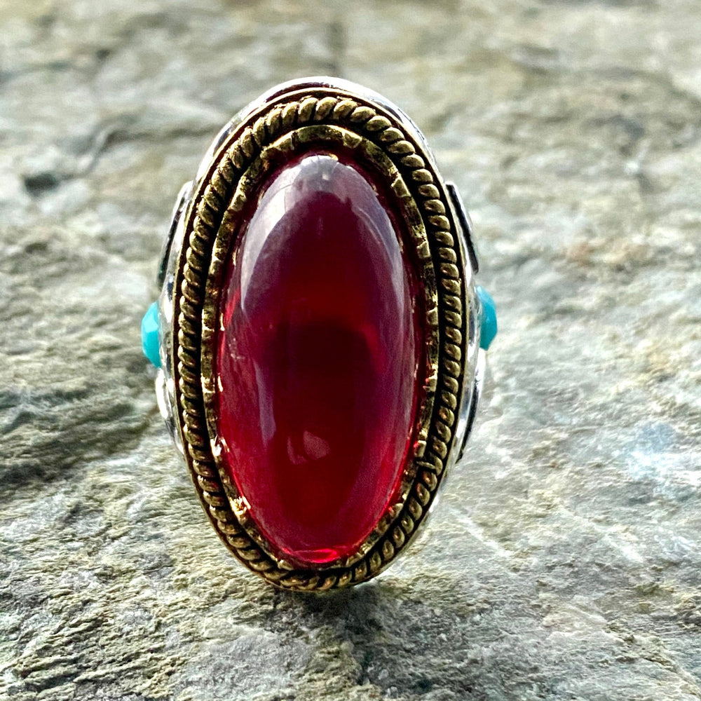 LARP Ring / Costume Jewellery / Gemstone / Red Stone Ring / Dwarf / Thief / Accessories / REN Faire / Cosplay / Turquoise / Gold / Silver