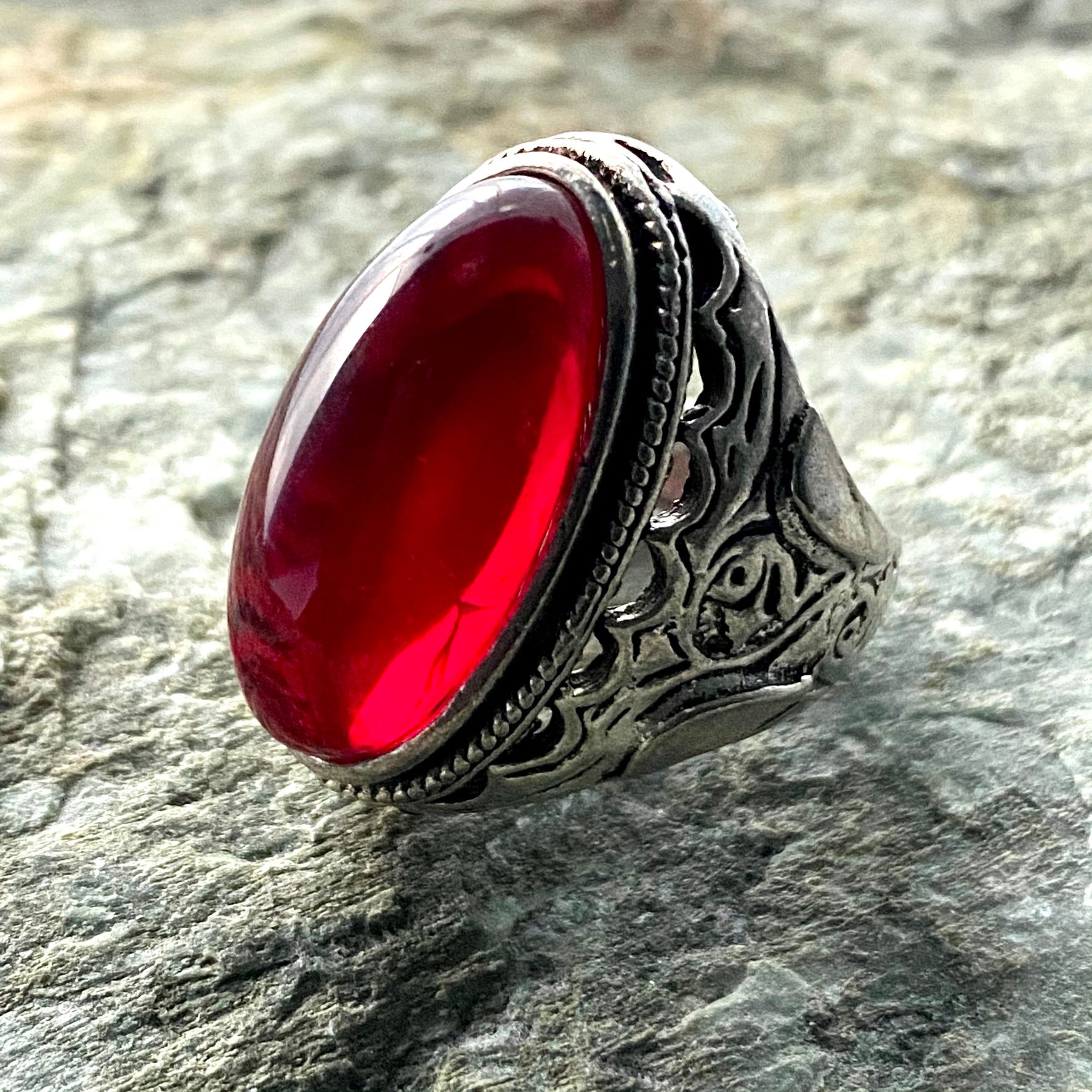 Silver red 2025 stone ring