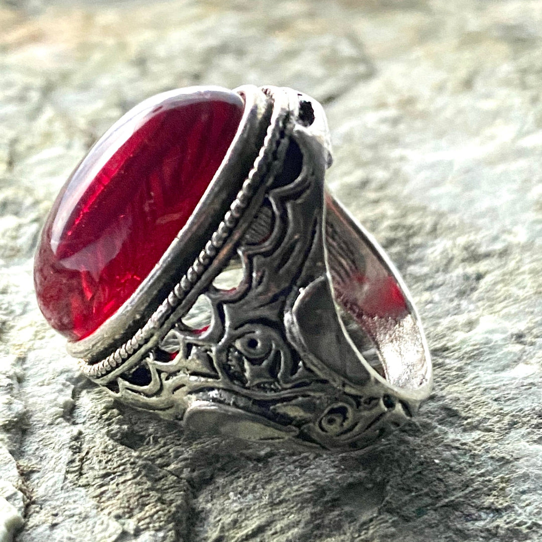 Large Gemstone Ring - Silver (Red) - Chows Emporium Ltd