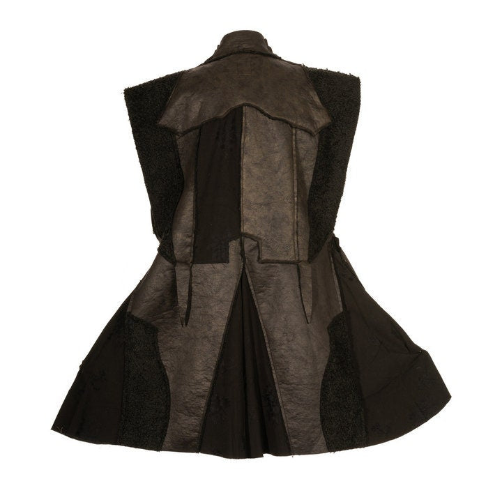 Medieval Ornate Patchwork Waistcoat - Black Faux Leather Fabric with Fleece Lining - Chows Emporium Ltd