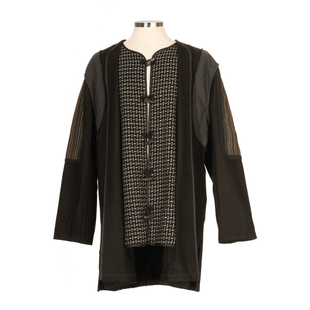 Medieval LARP Jacket with Ornate Panels and Braiding - Black & Grey Wool - Chows Emporium Ltd