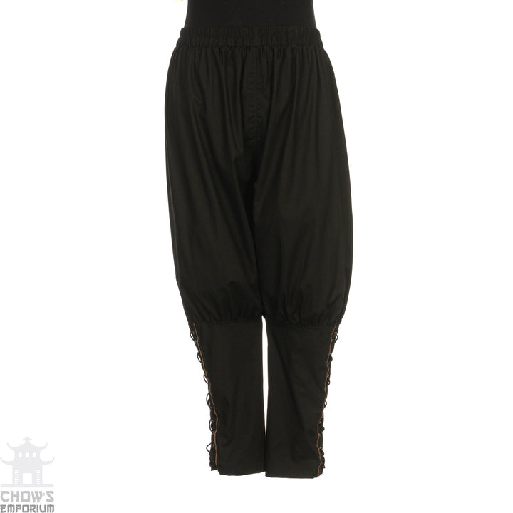 Medieval Viking Pants - Black Cotton Trousers with Braiding - Chows Emporium Ltd