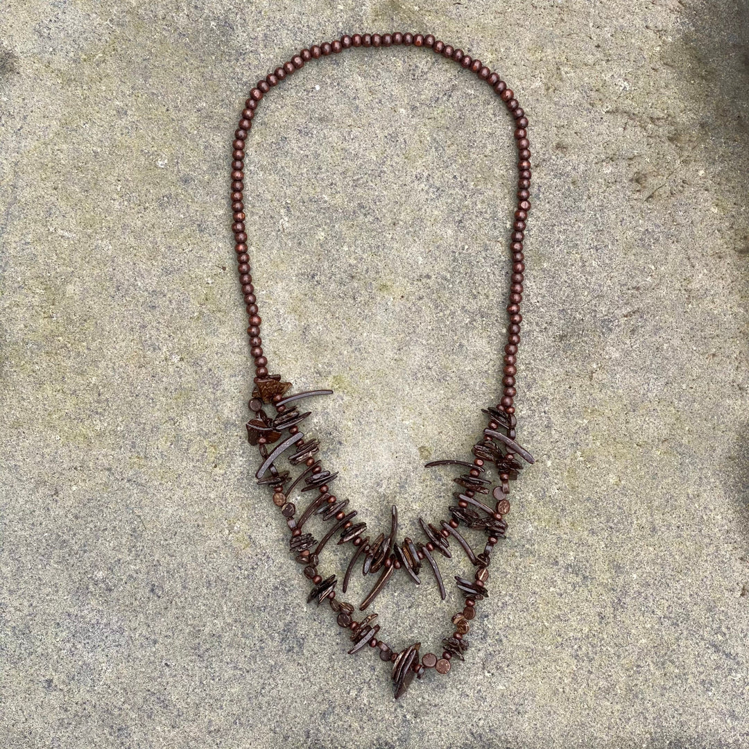 Double Stranded Layered Tooth Necklace - Brown - LARP Costume Jewellery - Chows Emporium Ltd