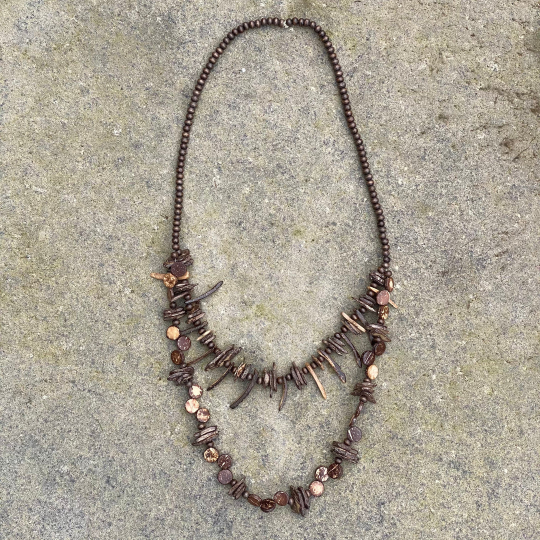 Double Stranded Layered Tooth Necklace - Brown - LARP Costume Jewellery - Chows Emporium Ltd