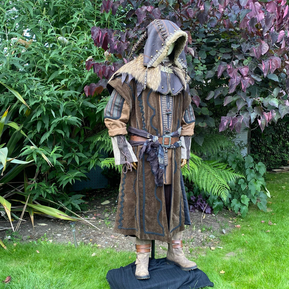 Dwarf Lord LARP Outfit - 4 Pieces; Waistcoat, Brown Jacket, Hood, Sash - Chows Emporium Ltd