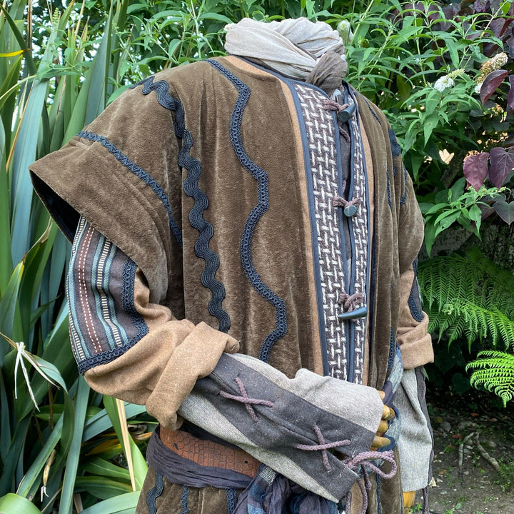 Dwarf Merchant LARP Outfit - 3 Piece; BrownSuede effect Panel Waistcoat, Jacket, Shirt, - Chows Emporium Ltd