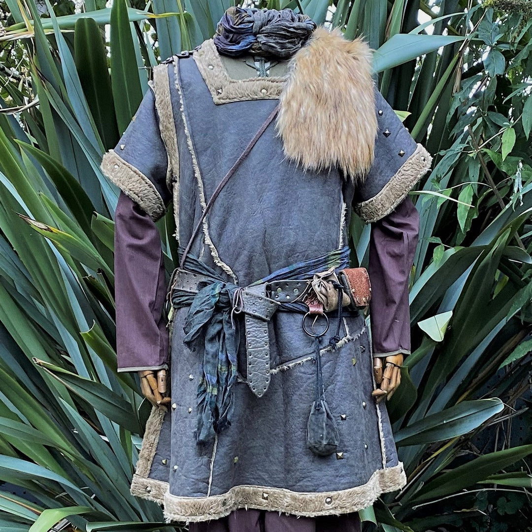 LARP Viking Tunic / Jacket – Green - Fleece Lined Faux Leather with Studs - Chows Emporium Ltd