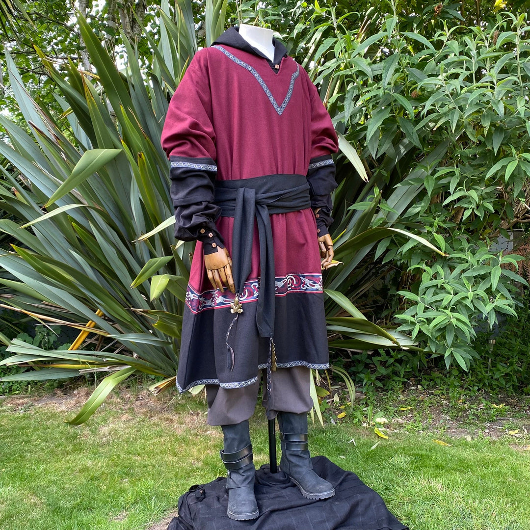 LARP Basic Outfit - 3 Pieces: Red & Black Two Tone Tunic, Trousers and Sash - Chows Emporium Ltd