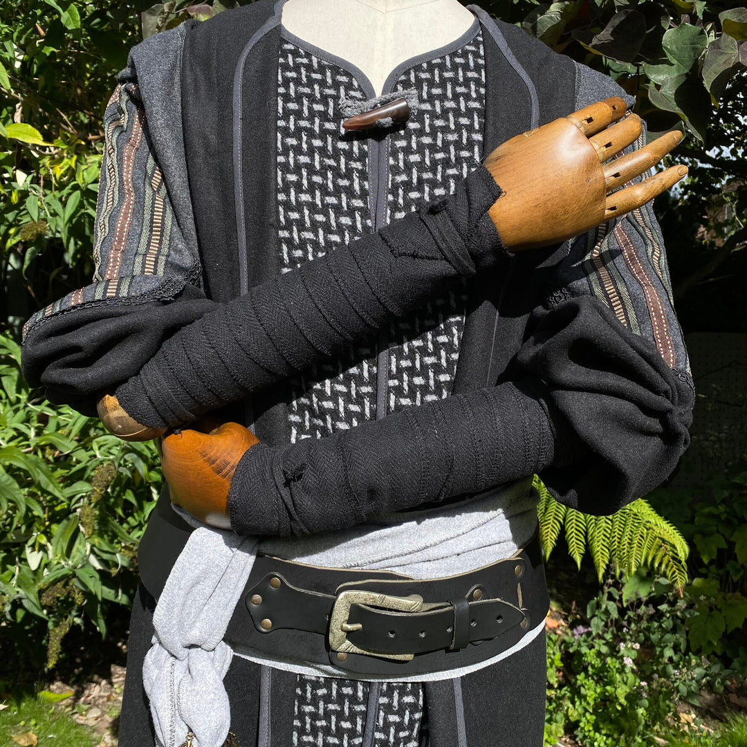 Medieval Arm Wraps - Black Herringbone Wool Mixture - Gift Ideas - Chows Emporium Ltd