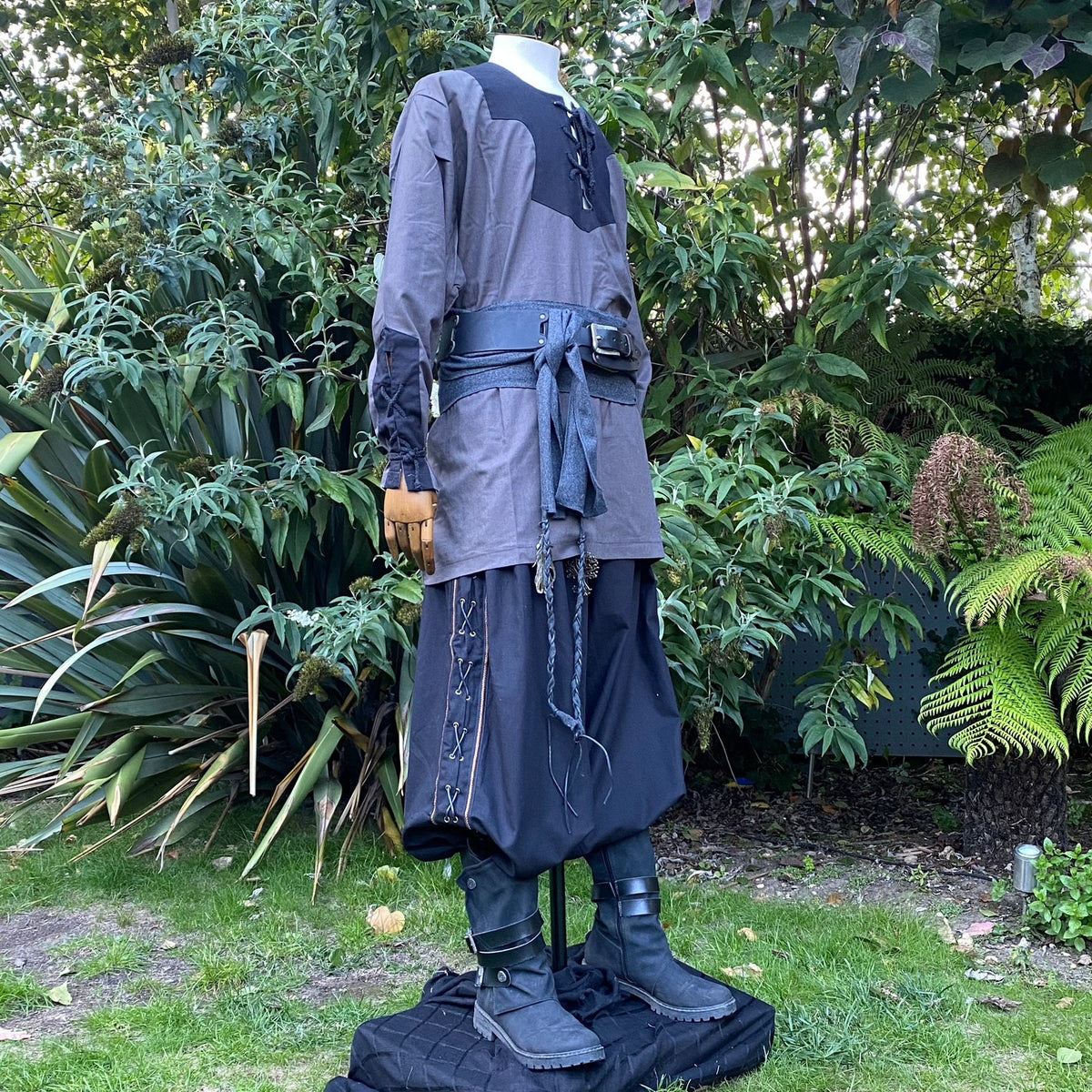 grey and black Viking shirt styled for Ren faire and fantasy wear.