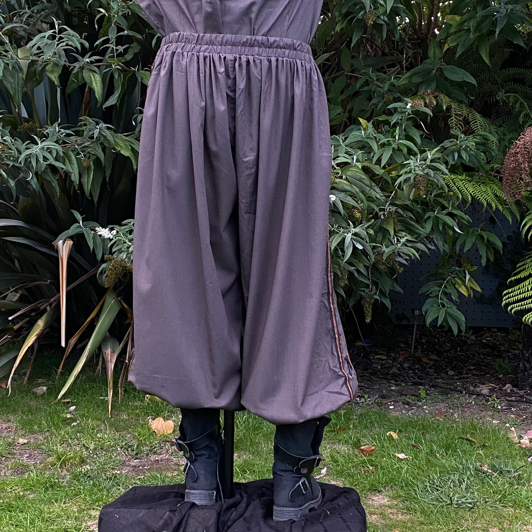LARP Hero Pants - Loose Grey Cotton/Linen Mix Trousers with Side Lace and Braiding - Chows Emporium Ltd