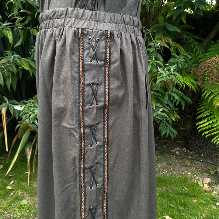 LARP Hero Pants - Loose Grey Cotton/Linen Mix Trousers with Side Lace and Braiding - Chows Emporium Ltd
