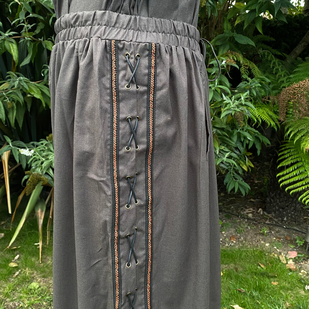 LARP Hero Pants - Loose Brown Cotton/Linen Mix Trousers with Side Lace