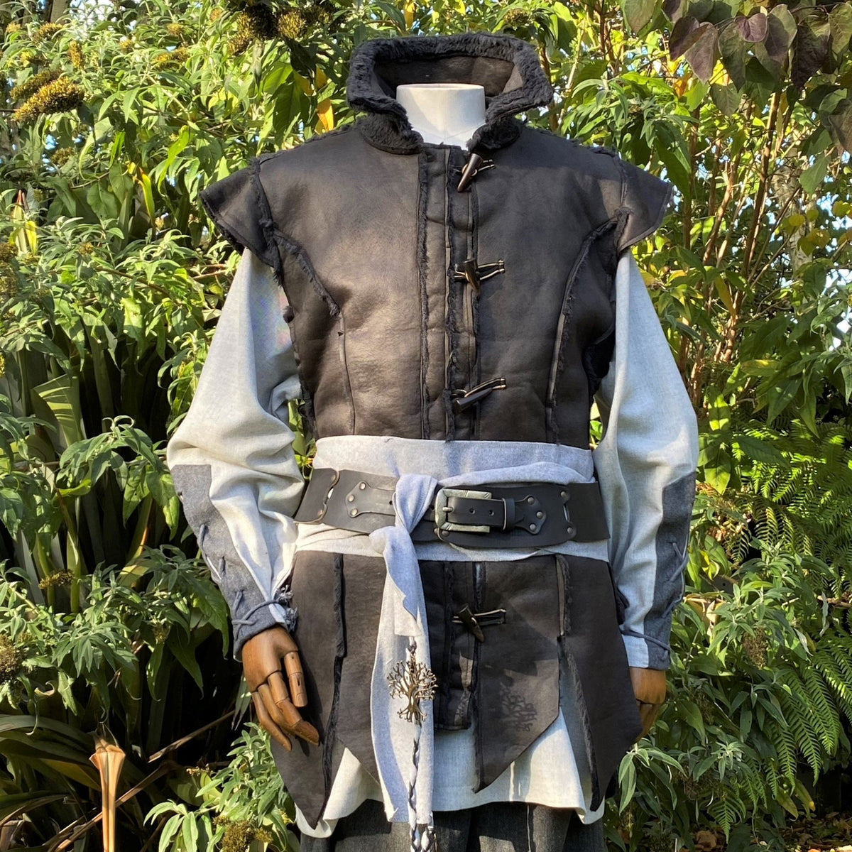 Dark Hunter LARP set, black waistcoat, grey shirt, front view.