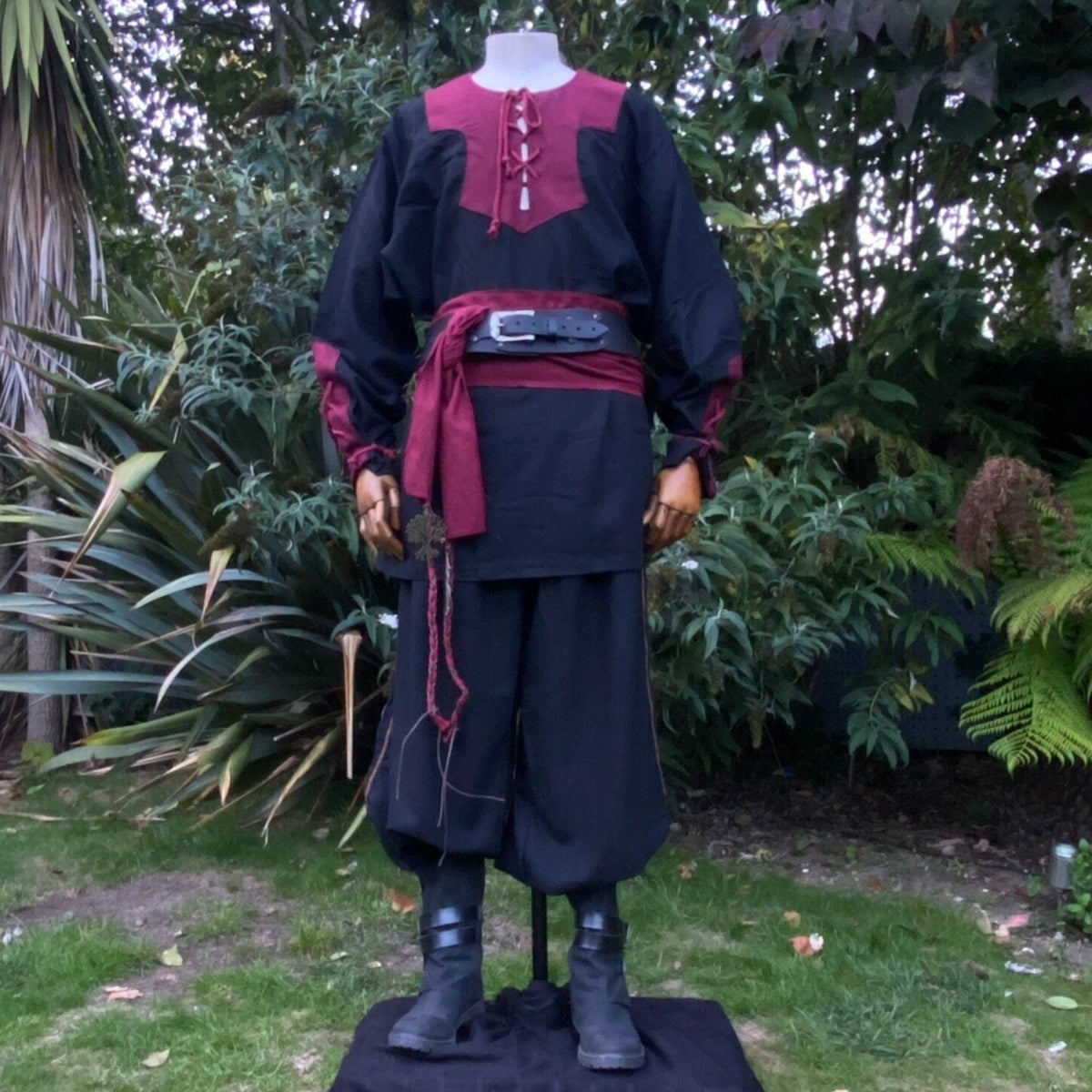 Viking shirt with black red panels for medieval and LARP wear.