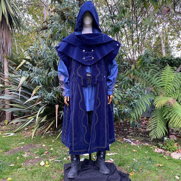 This LARP Hood is Blue with a Wrap Around extention. This Viking Scarf Hood is made of Faux Suede Effect, and is Water Resistant and Warm: perfect for your LARP Character and LARP Costume, Cosplay Event, and Ren Faire.