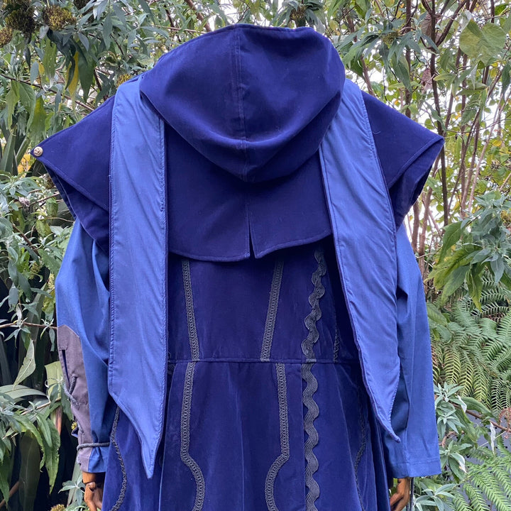 This LARP Hood is Blue with a Wrap Around extention. This Viking Scarf Hood is made of Faux Suede Effect, and is Water Resistant and Warm: perfect for your LARP Character and LARP Costume, Cosplay Event, and Ren Faire.