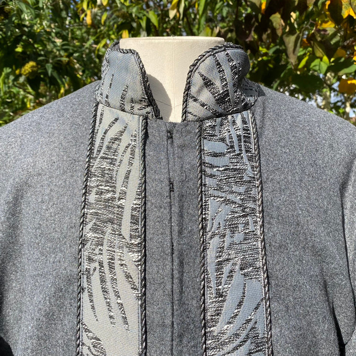 Noble LARP Coat - Silver & Grey with High Collar and Shoulder Overhangs - Chows Emporium Ltd